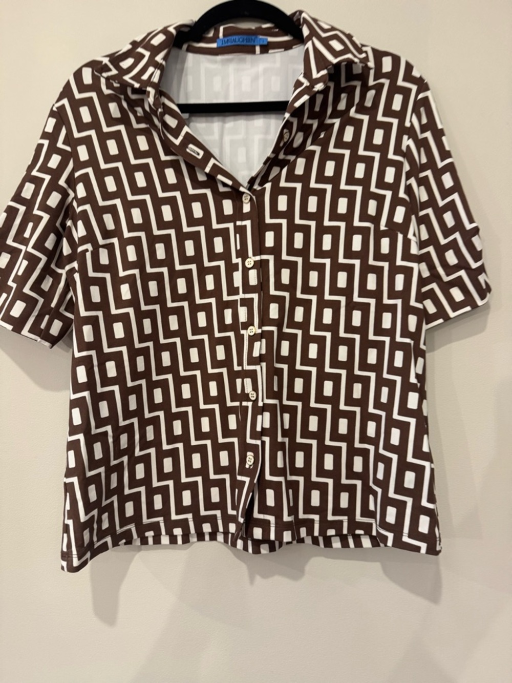 J. McLaughlin Brown and White Geometric Button-Up Top